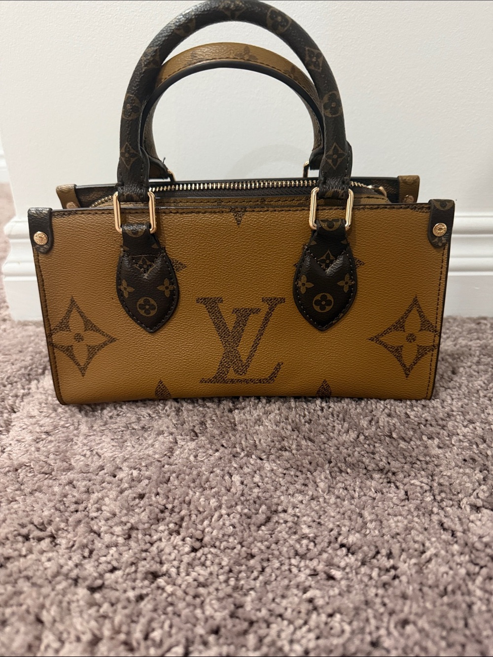 LV Monogram Mini Top-Handle Bag with Coin Pouch in Brown and Tan - Picture 2 of 5